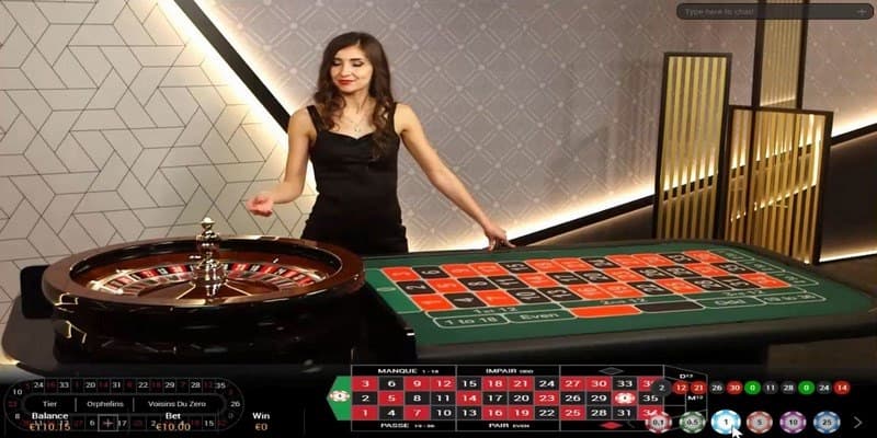 Giao diện một bàn chơi roulette ở sảnh live casino của nhà cái